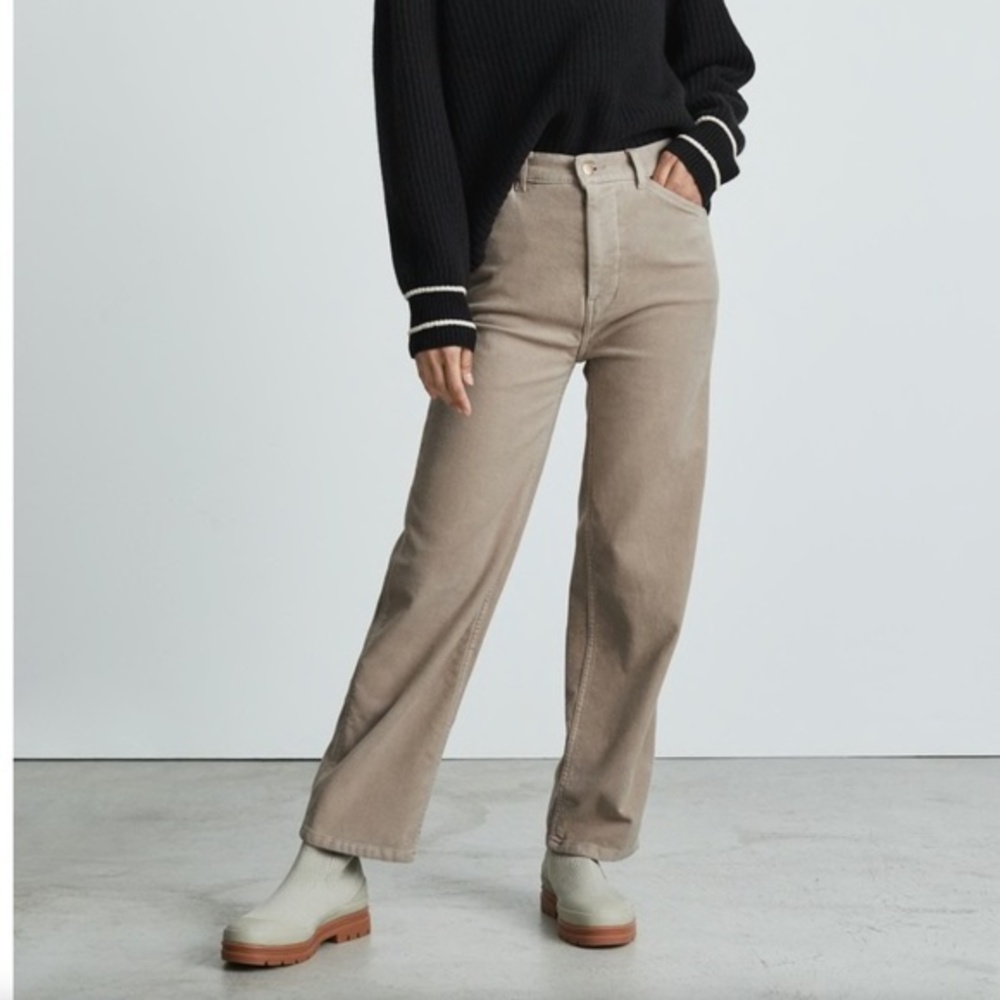 Everlane The Moleskin Way High Straight Leg Pant Tan Organic Cotton Size 2